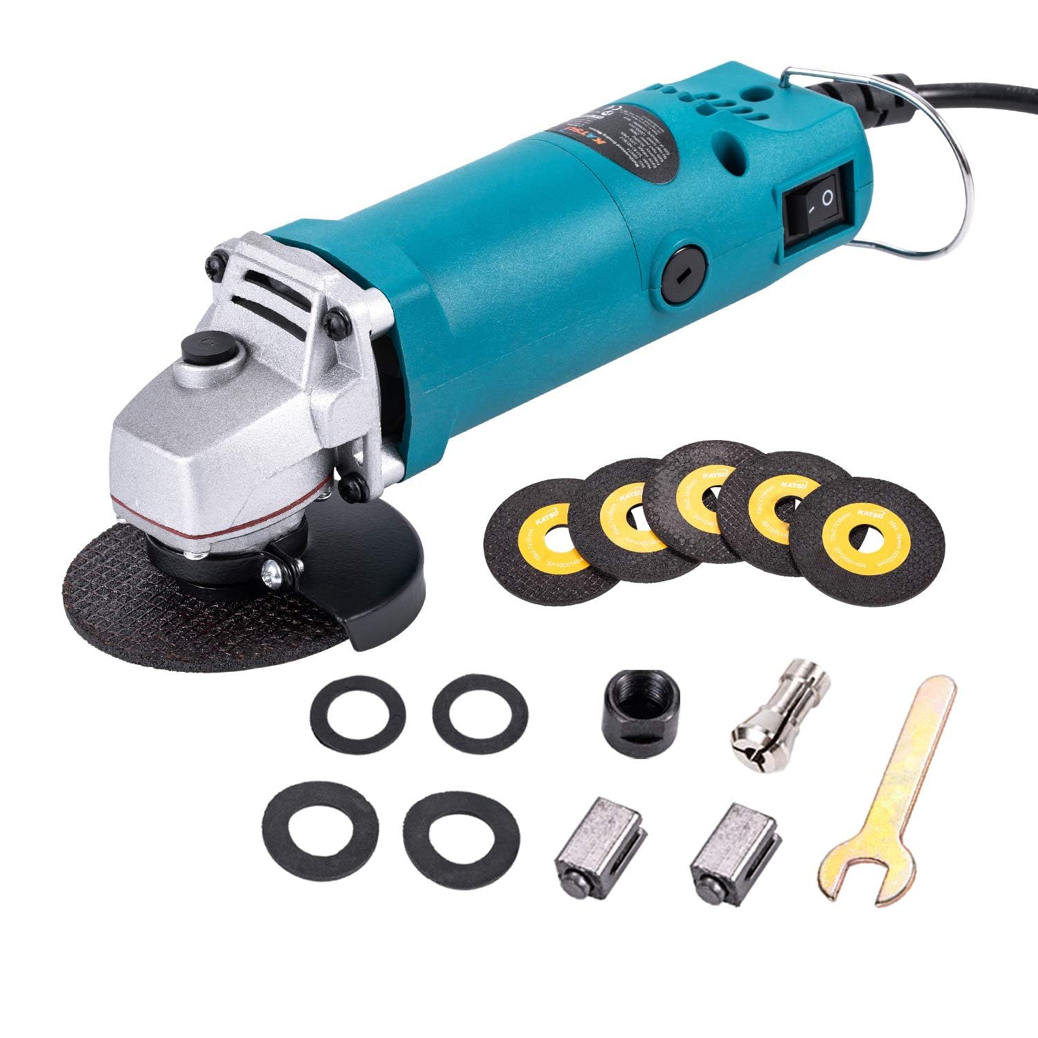 KATSU Tools Mini Angle Grinder 75mm (3 Inch), Lightweight Compact Electric Angle Grinder with 5 Cutting Discs for Soft Metal, Tile, Polishing & DIY Projects, Model 100014