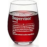 Boss Lady Gifts for Women, Shit Show Supervisor Stemless Wine Glass 17 Oz, Funny Thank You Gift for Supervisor Coworker Boss Lady Manger Director, Boss’s Day Birthday Christmas Gifts for Women