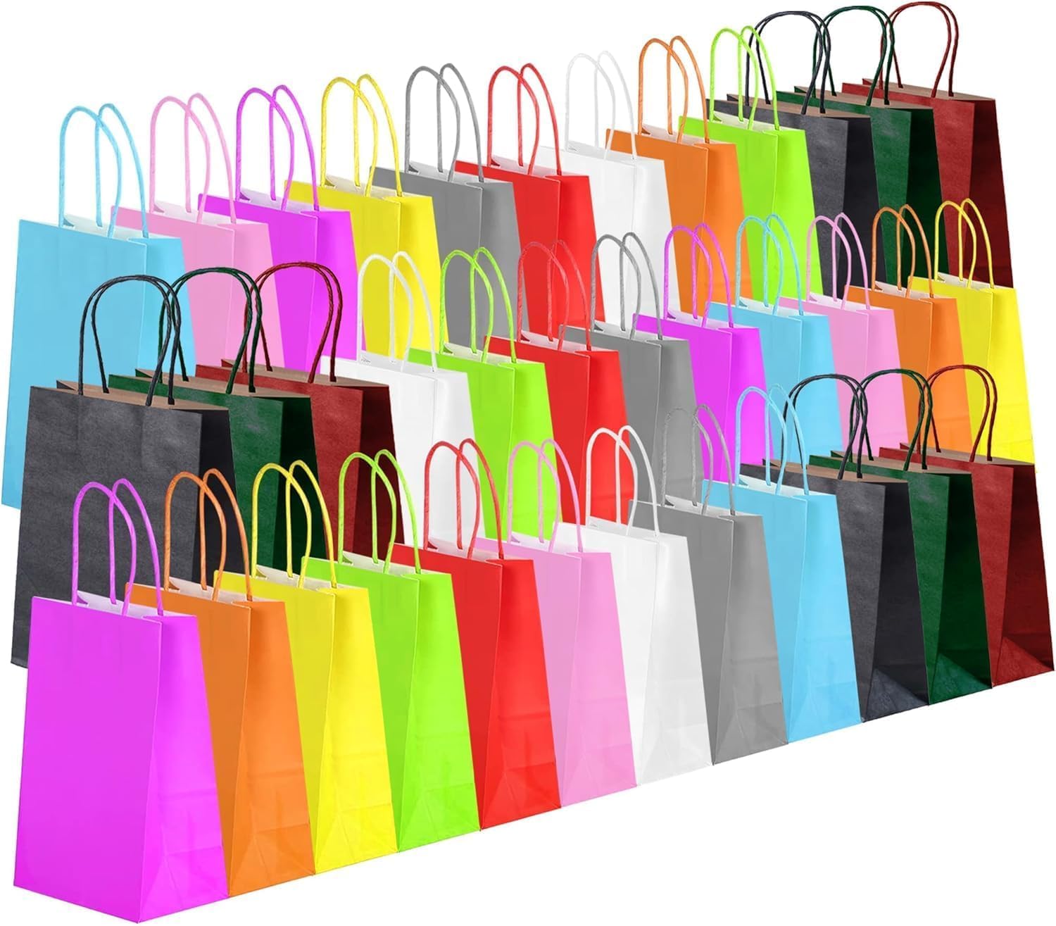 36pcs Paper Gift Bags 12 Colors Gift Bag with 36 Stickers Medium Colourful Gift Bags With Handles for Party Supplies Kids Party Baby Shower Birthday Sweet Xmas Bag 21x8x15 cm