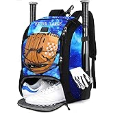 MATEIN Baseball Backpack, Softball Bat Bag with Shoes Compartment for Youth, Boys and Adult, Lightweight Baseball Bag with Fence Hook Hold TBall Bat, Batting Mitten, Helmet, Caps, Teeball Gear