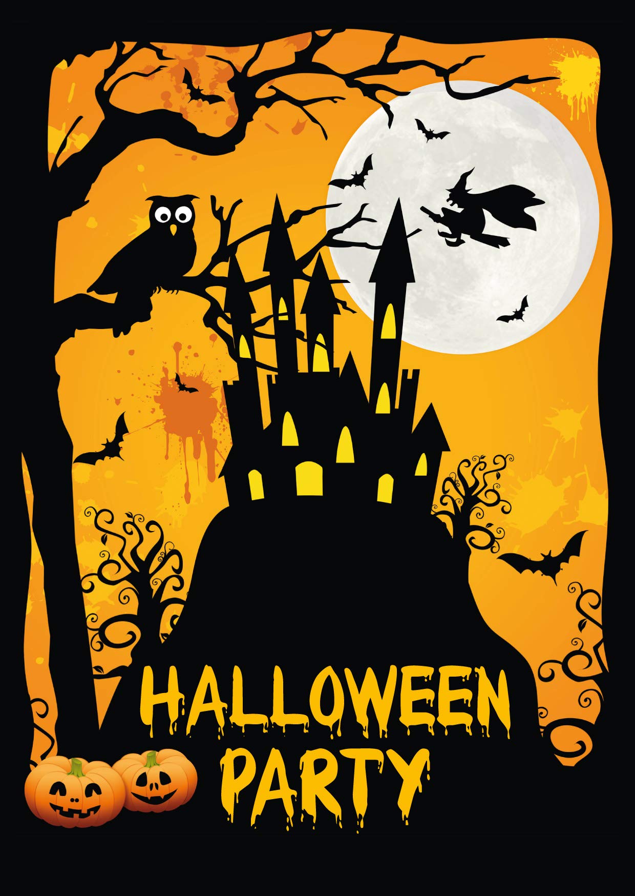 Edition Colibri, 12 Halloween invitation cards, 12 creepy, Halloween party invitations with a haunted castle and a witch