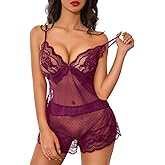 Kolagri Womens Sexy Lingerie Pajama Sets Floral Lace Sheer See Through Cami Shorts Set Sleepwear