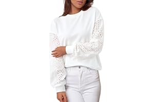 MASCOMODA Fall Fashion 2024 Blouses for Women Dressy Casual Lace Long Sleeve Tops Crewneck Eyelet Knit T Shirts Sweatshirt