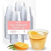 Prestee 1000 Clear Plastic Shot Glasses Disposable - Cocktails, Juice and Plastic Wine Glasses Disposable Party Cups for Adults- Indoor/Outdoor Events, Everyday Use - 9 oz Food-Grade Material