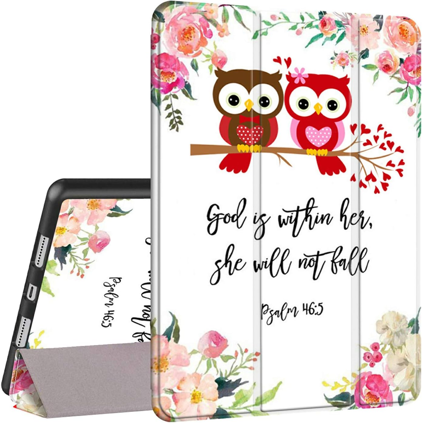 iPad Pro 11 Case 2020, Rossy PU Leather Shock Trifold Stand Folio Smart Cover with Auto Wake/Sleep & Pencil Holder for Apple iPad Pro 11 inch 2nd Generation 2020-Cute Flowers Psalm 46:5