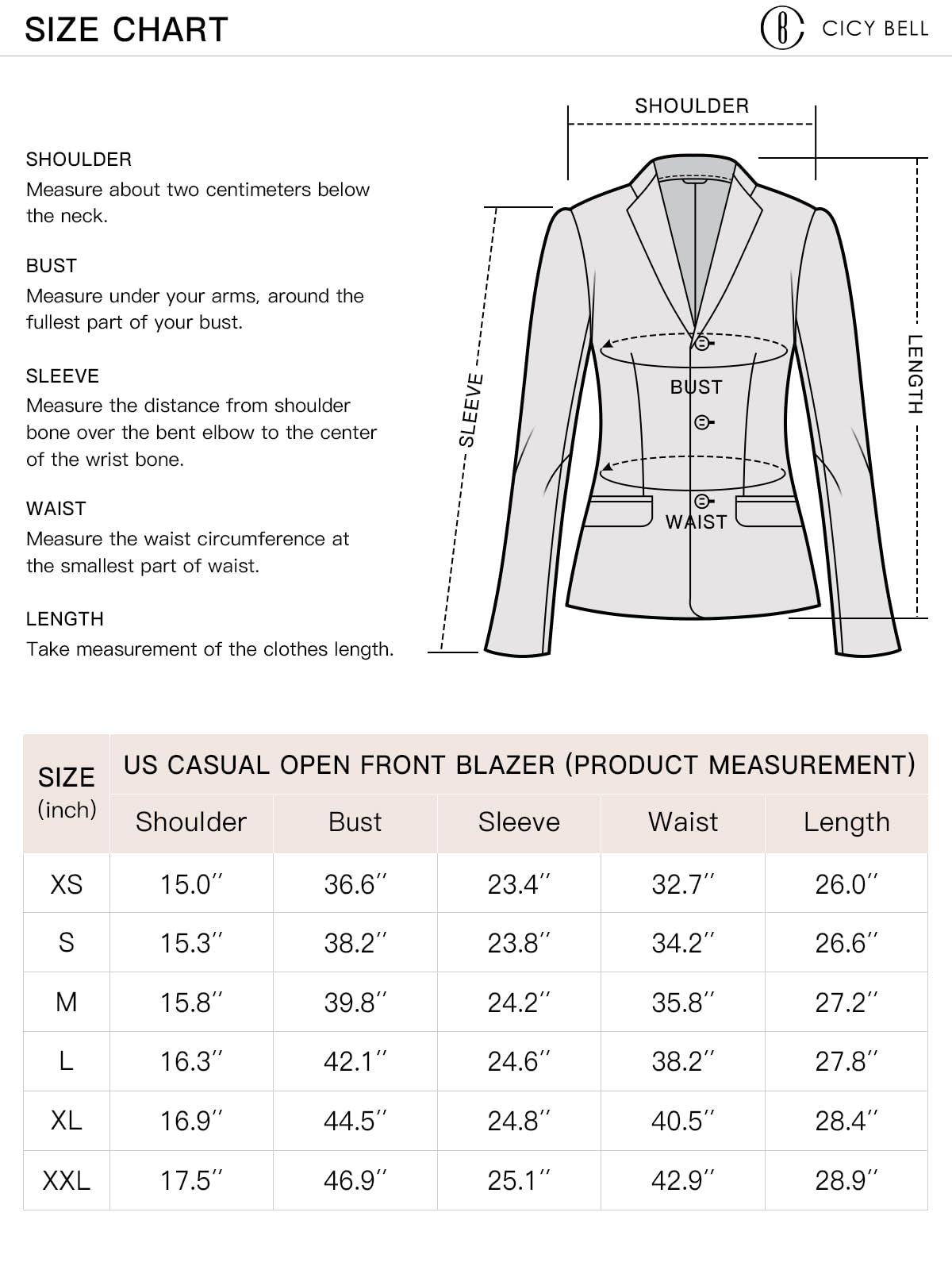 Cicy Bell Womens Casual Blazers Open Front Long Sleeve Work Office Suit Jackets Blazer