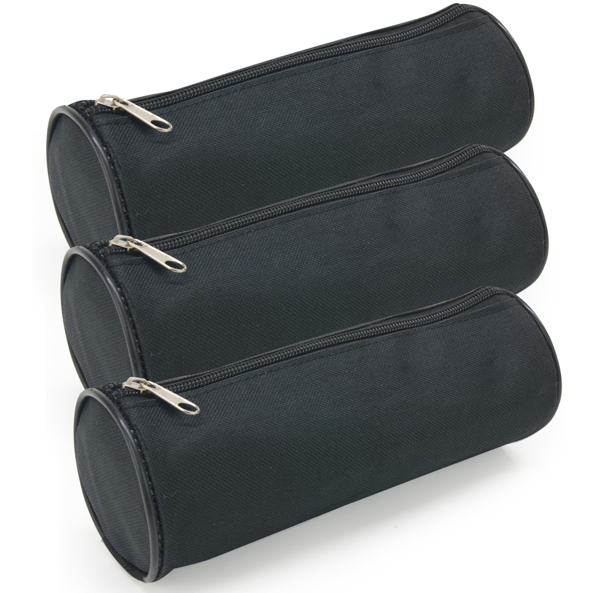 Waytex Set of 3 Round Pencil Case School Supplies Length 21 cm Diameter 7.5 cm – Plain Black
