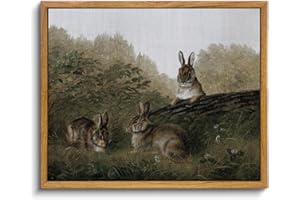 InSimSea Framed Wall Art for Living Room Three Rabbits Vintage Wall Art Bunny Decor for Living Room Animal Landscape Countryside Art Decorative Colorful for Bedroom Office Kitchen 9x11in