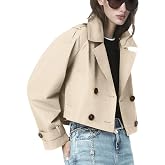 ELLEVEN Cropped Trench Coat for Women，Casual Short Fall Jackets | Loose Fit, Lightweight Jackets, Double Breasted, Notched Lapel, Work Casual Coats, Old Money Clothes, 2026 Fashion Outwear