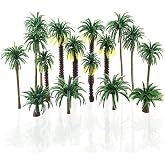 Saktopdeco 16 Pieces Plastic Model Tropical Coconut Palm Tree Cake Topper Diorama Trees for Model Train Railway Fairy Garden