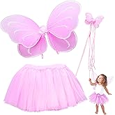 Butterfly Craze Fairy Princess Tutu Costume Set - Includes Glittery Sparkle Wings, Tutu Skirt, & Wand for Girls' Dress Up