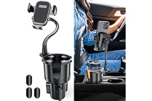 KAISHENGYUAN Cup Holder Phone Mount for Car, 2 in 1 Adjustable Cup Holder Expander with 360° Rotation Gooseneck Cellphone Holder Fits All Smartphones,Universal Cup Holder Adapter Hold Up to 17-40 oz Drink