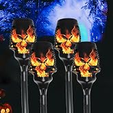 WISEgham Halloween Solar Skull Stake Lights, Pathway Decor, 4 Pc, Orange | Skull Path Decorations Stake Lights, Spooky Skeletons Driveway Lights Waterproof for Yard Garden Patio Halloween Décor