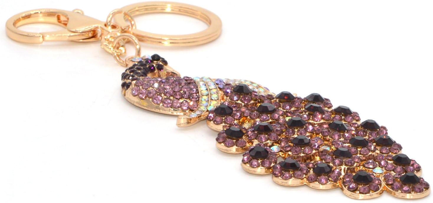Peacock Metal Bling Crystals Rhinestone Keychain Alloy Keyring Keyfob Charm for Handbags Wine Red, 10.5cm/4.13inch - Image 4
