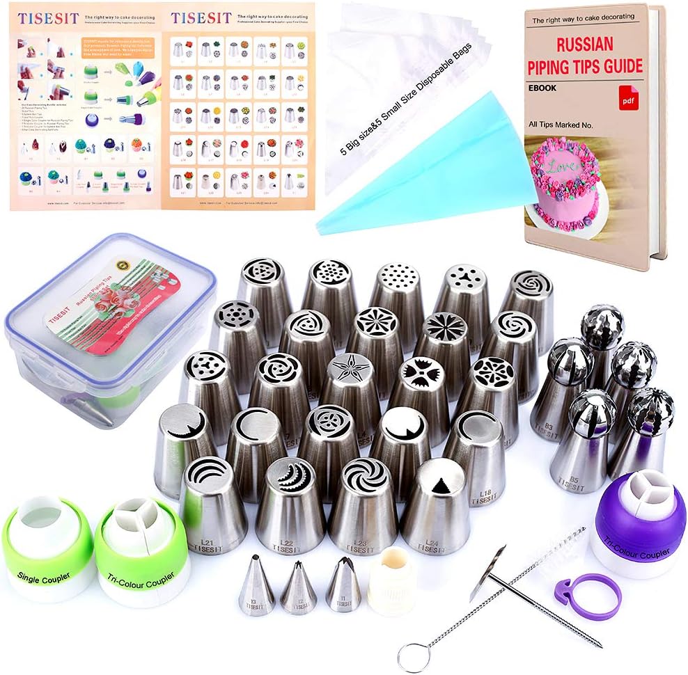 Russian Piping Tips Sphere Ball Tips Deluxe Russian Nozzles 50pcs Set Cake Frosting Icing Decorating Tips Kit 24 Piping Nozzles 5 Sphere Ball Tips Instructions +Ebook