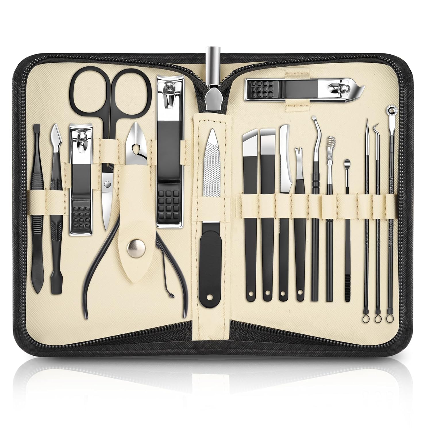 Manicure Set 18pcs,DUAIU Manicure Pedicure Tools Kit,Nail Clipper Set Gifts for Women/Men,Stainless Steel Nail Set Manicure For Toe and Finger Nails Grooming Care with Zipper Bag