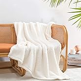 Ultra Soft Cozy Sherpa Throw Blanket, Solid Antique White Light Weight Warm Decorative Boho Style Plush Throw Blanket Cover for Sofa, Couch, Bedroom,Travel, Pattern Reversible, 50”x60”