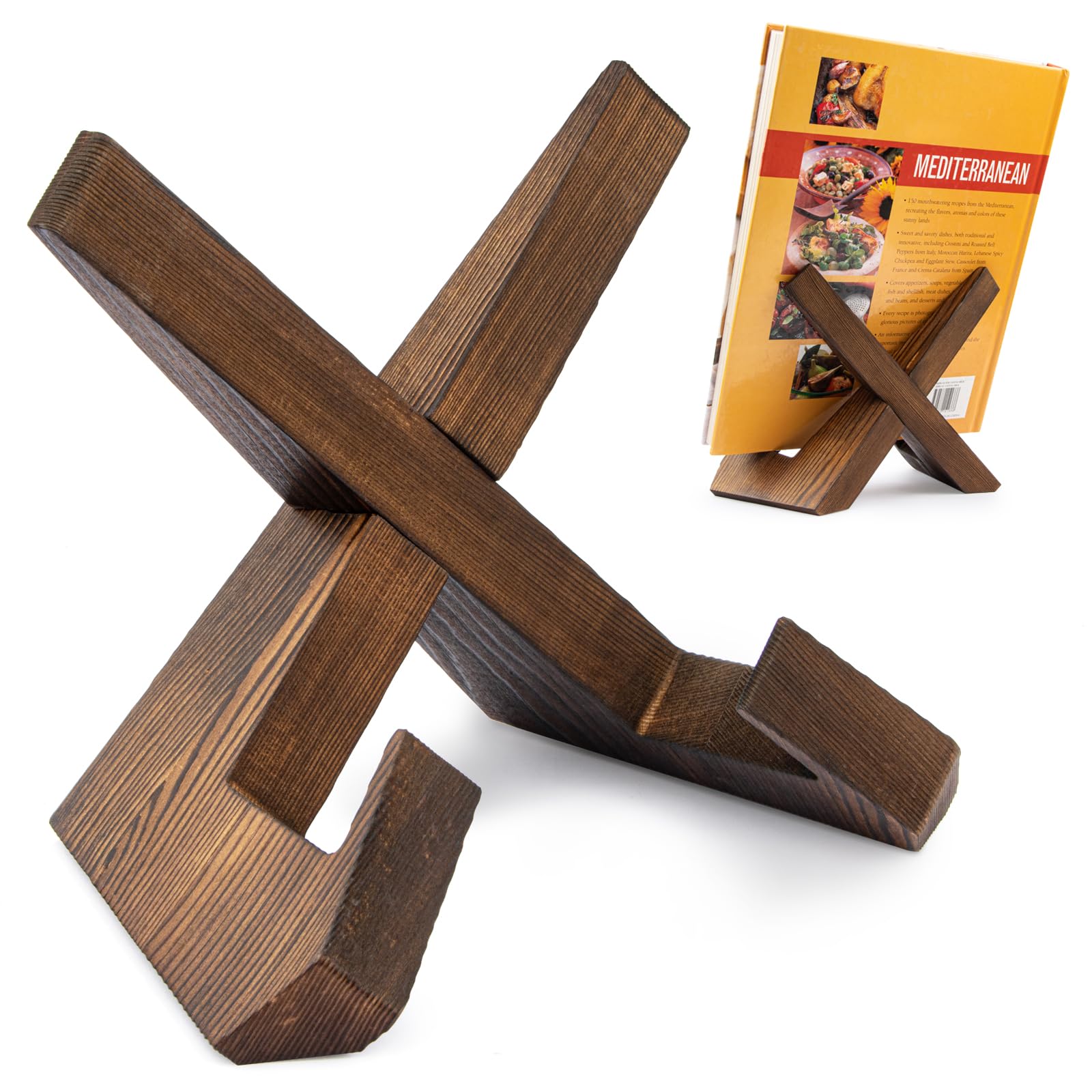 PUERSI Recipe Book Stand for Kitchen, Wooden Cookbook Holder for Display Stand, Farmhouse Cook Book Stand for Reading Hands Free, Rustic Recipe Holder for Cooking and Cookery Book Stand for Counter