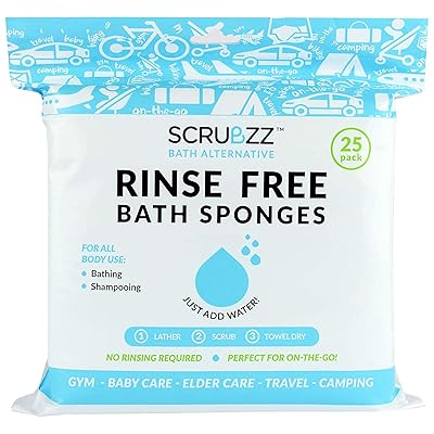Scrubzz Disposable No Rinse Bathing Wipes - 25 Pack - All-in-1 Single Use Shower Wipes, Simply Dampen, Lather, and Dry Without Shampoo or Rinsing