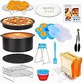 18 PCS Air Fryer Accessories, 8 Inch XL Deep Fryer Accessories Compatible with Gowise USA Phillips Ninjia Cosori Cozyna Air Fryer, Fit 3.6QT- 6.8QT Air Fryer with Cake Pan, Pizza Pan, Air Fryer Liner