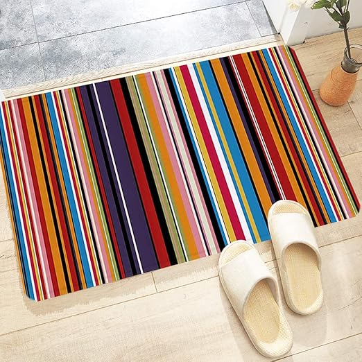Alfombra De Baño Cocina,Resumen, rayas de colores vibrantes Patrón