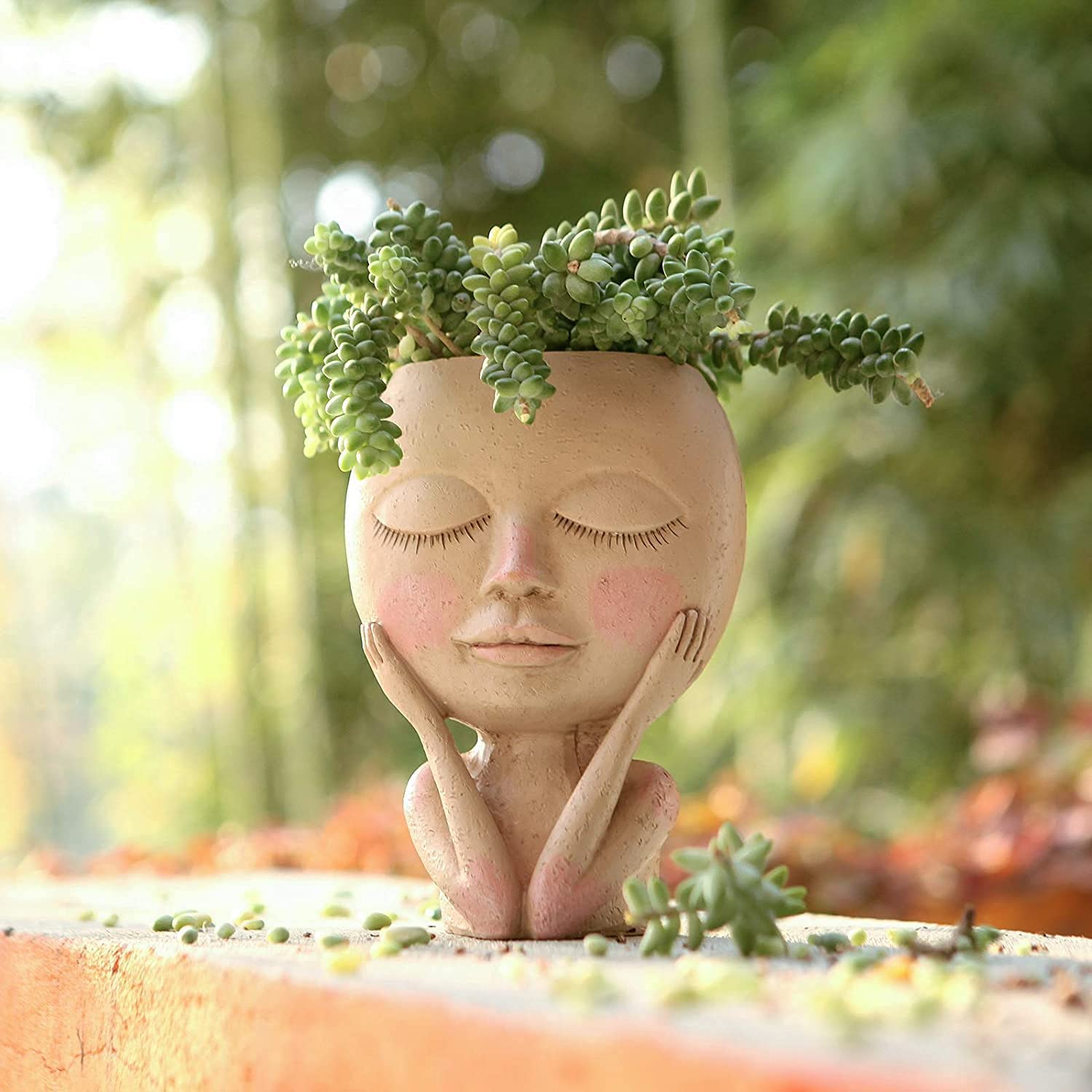Resin Human Face Head Planters Pots Small Creative Flower Vase with Drainage Hole Indoor Outdoor Succulents Plants Pots for Home Desk Garden Decoration
