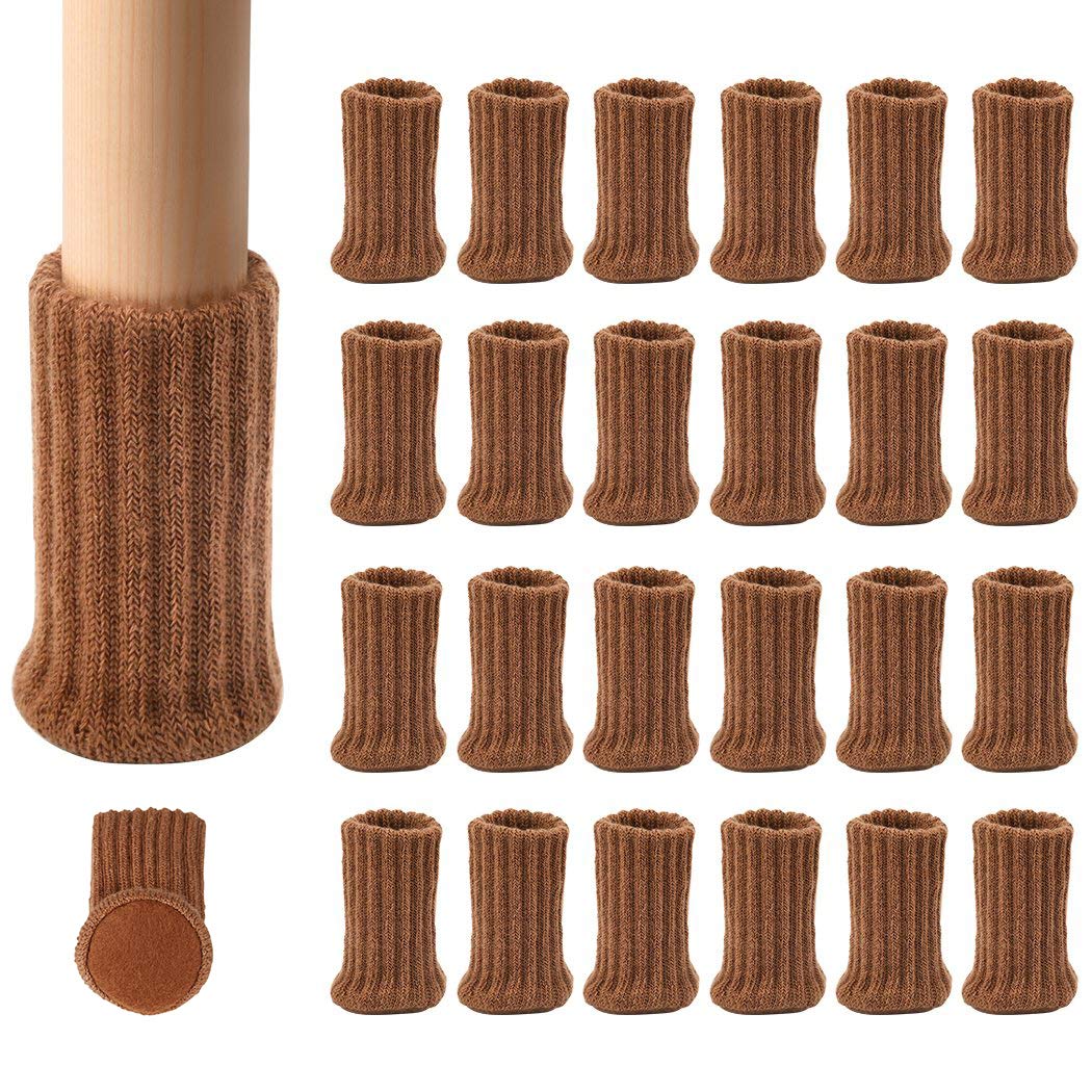 Ezprotekt 24 PCS Chair Leg Socks High Elastic Floor Protectors Non Slip Chair Leg Feet Socks Covers Furniture Caps Set, Fit Diameter from 1" to 2",Knitted Furniture Pads, Brown