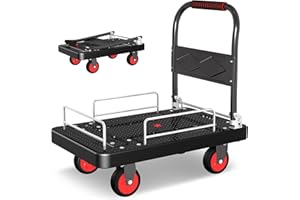 CHINCO STAR Platform Truck Cart with 3 Fence, 28"x19" Flatbed, 1100lbs Capacity Heavy-Duty Foldable Push Dolly Cart with Swivel Wheels, Foldable & Portable for Groceries, Garage,Home,Office Use, Black