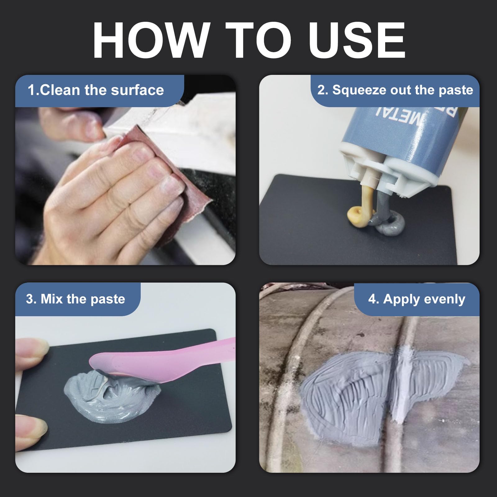 160g Metallkleber, 2 Komponenten Epoxidharz Kleber Extra Stark Metallkleber zur Verklebung von Metall, Edelstahl, Holz, Keramik - Flüssigmetall Schweißkleber zum Reparieren, Gusseisen 4