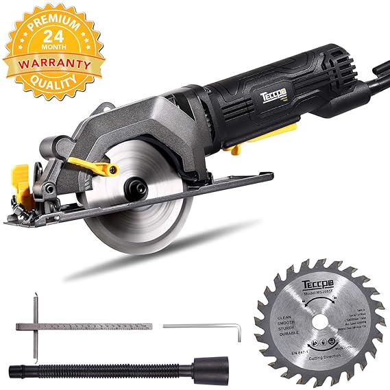 Handkreissäge, TECCPO Kreissäge 480W, 3500 U/min, reiner Kupfermotor, Sägeblattdurchmesser: ?115 mm, Schnitttiefe 43 mm (90 °
