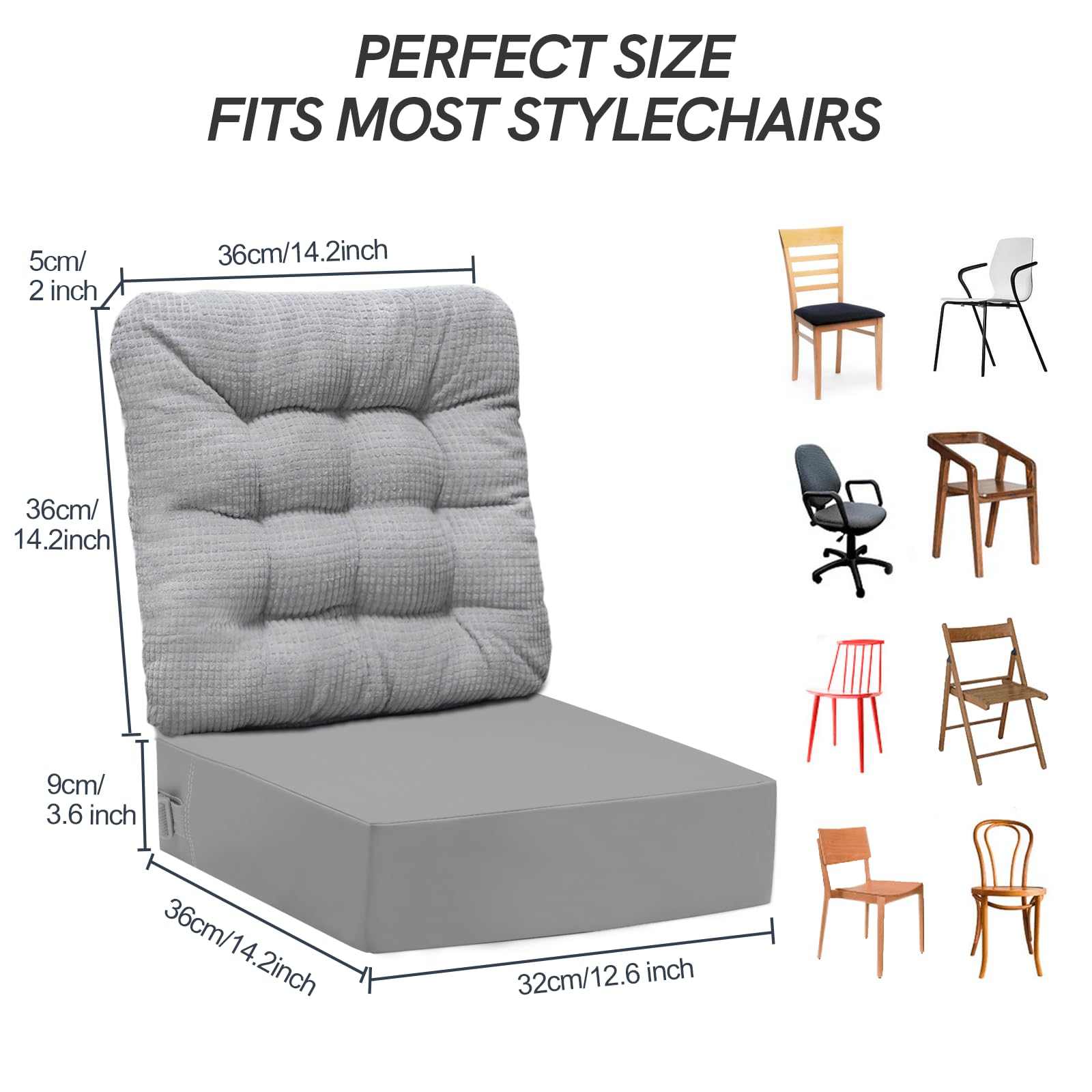 Booster Seat for Kitchen Chair with Backrest, Waterproof PU Cover, Non-Slip Bottom, 2 Safety Straps, Washable & Portable Dining Table Foam Booster Cushion Seat for Toddler, Stackable for Extra Height