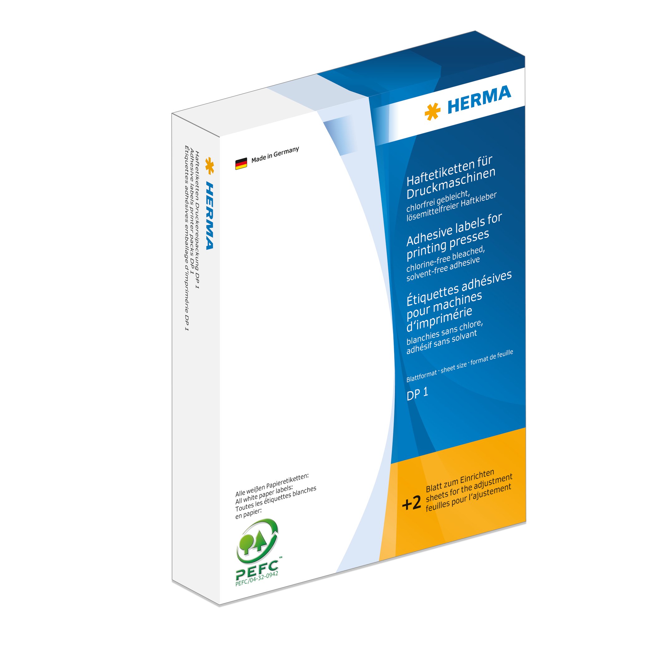 HERMA Self-Adhesive Round Labels for Printing Machines, 1000 Pieces, Ø 40 mm, Sheet Size 168 x 120 mm, DP1, with Gripper and Feed Edge, Matte, Blank Paper Stickers, White