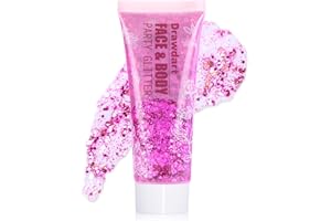 Drawdart Pink Body Glitter Gel,Singer Concerts Lover Heart Face Glitter Gel,Face Body Chunky Glitter Makeup for Festivals,Raves,Anime Cosplay - Safe for Face 50ml