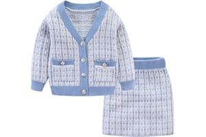 Mud Kingdom Cute Little Girls Ribbed Knit Cardigan Skirt Set School Style