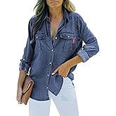 Sidefeel Women's Denim Top Long Sleeve Jean Shirt Button Down Denim Shirt