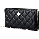 PEONY SUPREME Luxury Black Quilted Leather Long Zipper Wallet Clutch Credit Card Holder Zip Around Wallet Coin Purse Business Card Holder Gift for Women Gift for Girl