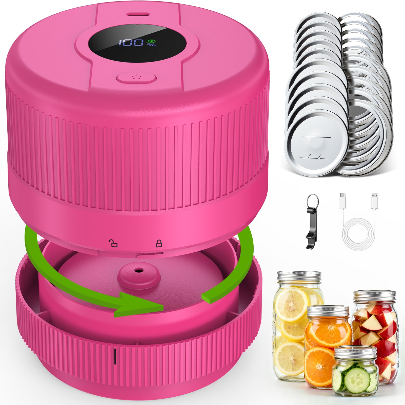 Mason Jar Vacuum Sealer Kit, Electric Sealer for Wide and Regular Mouth Mason Lids, Canning Vacuum Sealer Mason Jar, Automatic Vacuum Sealer Machine for Food Storage - Rose Red Image