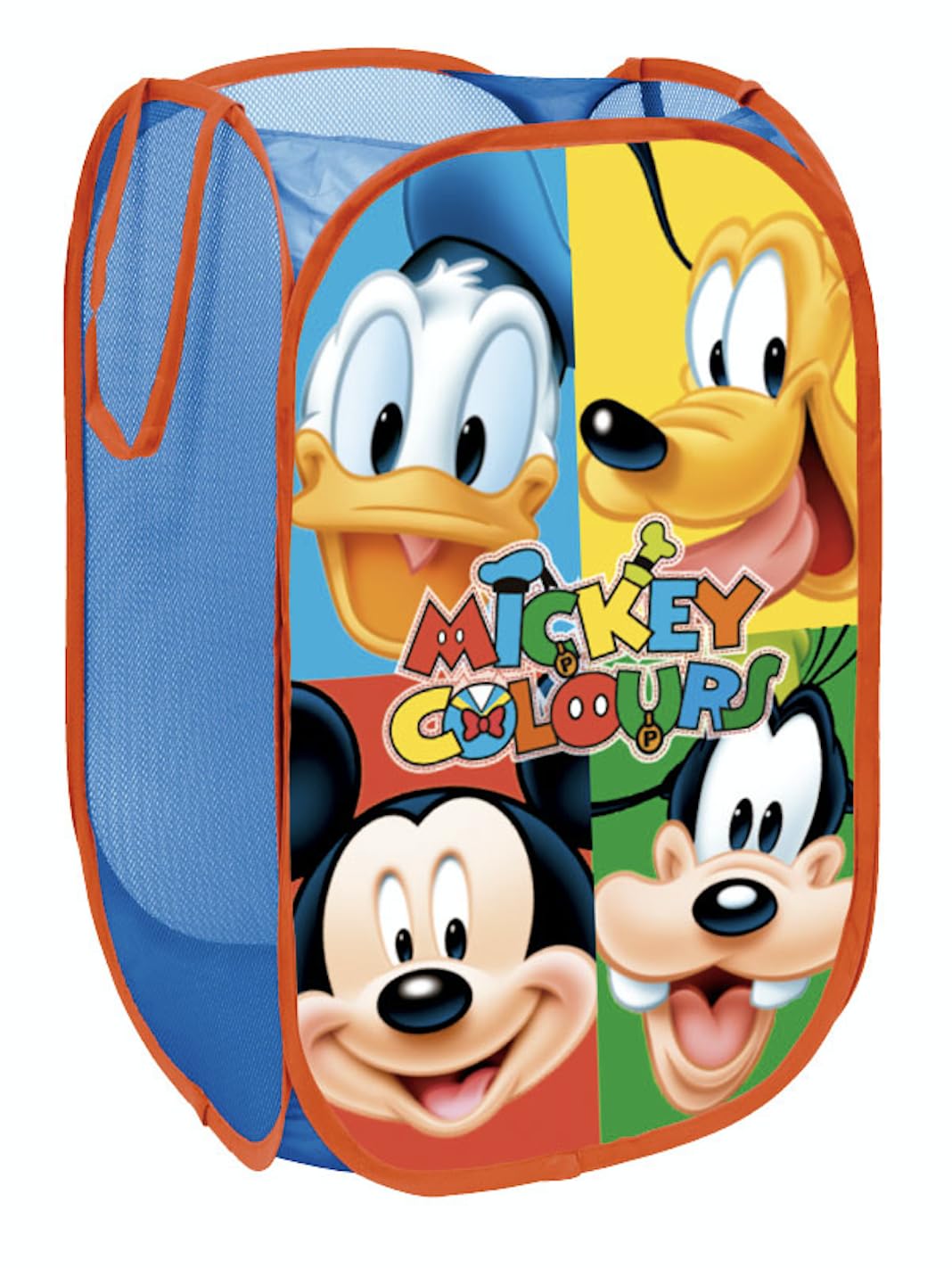 Foldable Toy and Laundry Basket Mickey, Donald, Pluto & Goofy - Disney Official License - Ideal for Organizing Toys & Clothes - 14x14x23 inches - Collapsible & Portable Storage for Kids