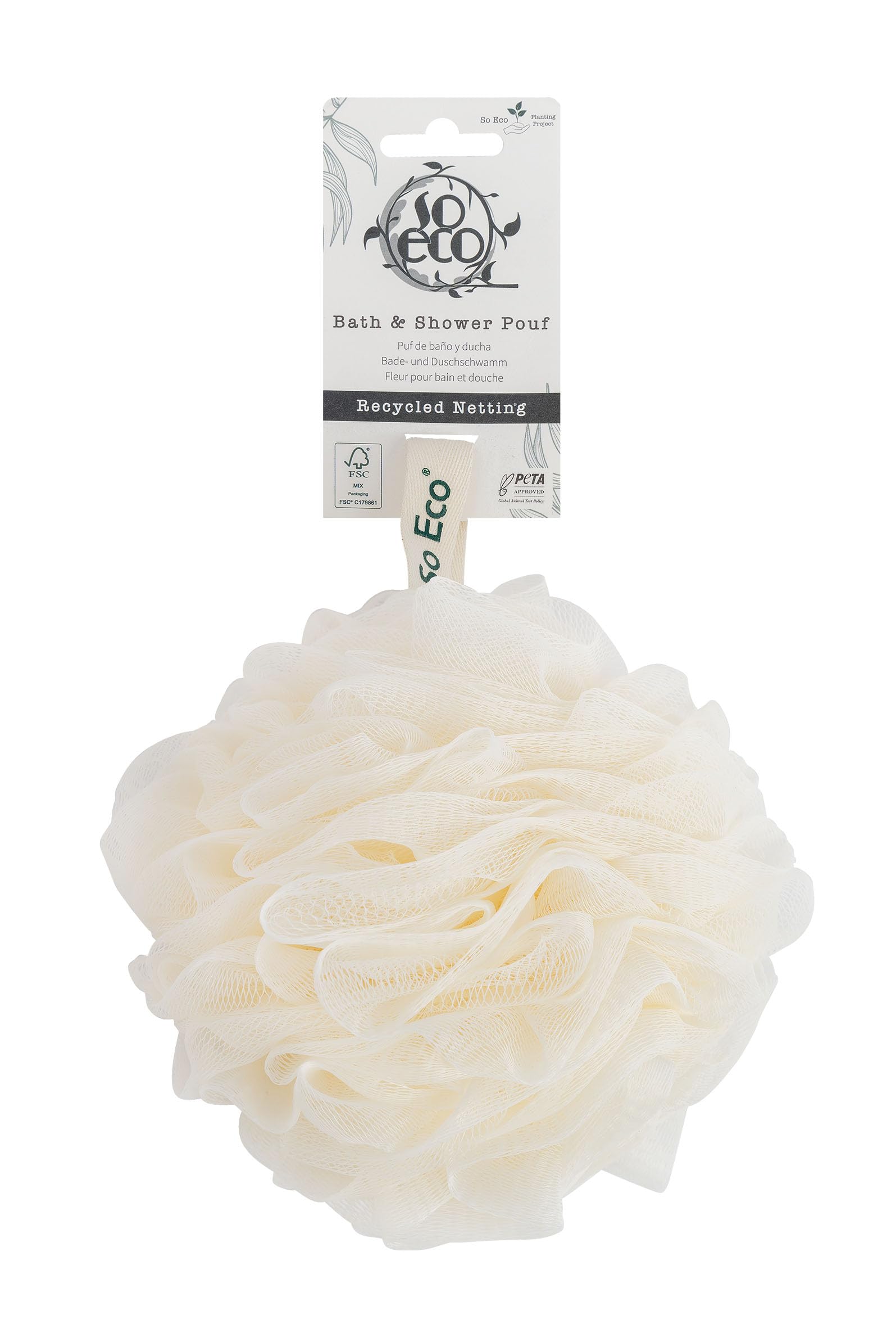 So Eco Bath & Shower Pouf – 100% Recycled Netting, Gentle Exfoliating Sponge for Daily Cleansing – Vegan & Plastic-Free Packaging - 70g