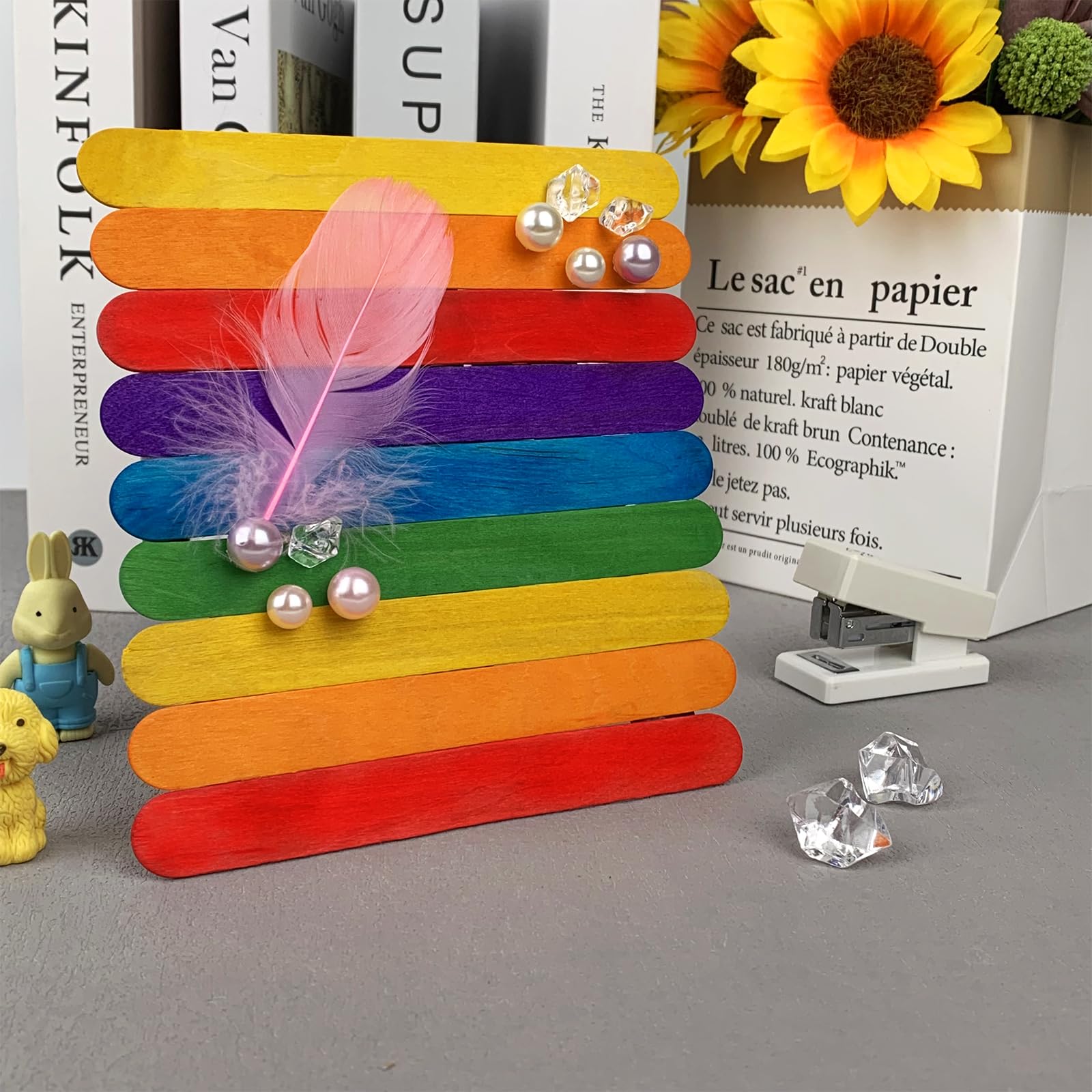 KTOJOY 6” 100 Pcs Colored Jumbo Wooden Craft Sticks Wooden Popsicle Colored Craft Sticks Stick 3/4”Wide Treat Sticks Ice Pop Sticks for DIY Crafts，Home Art Projects, Classroom Art Supplies