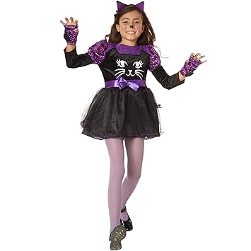 dressforfun 900471 - Mädchenkostüm süßes Schmusekätzchen, Goldiges Katzenkostüm mit lila Akzenten
