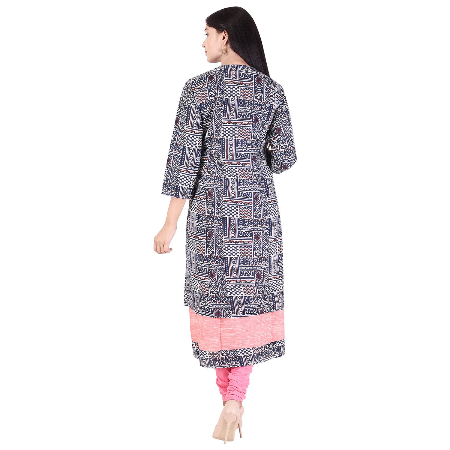 crazora women's long cotton kurti with printed jacket