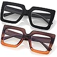 Kursan Oversized Square Black Glasses for Women Men Big Frame Blue Light Blocking Glasses Fashion Eyeglasses (Bright Black + Brown/Orange)