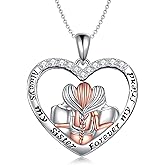 POPKIMI 925 Sterling Silver Sister Necklace - Birthday Gift for Sisters, Mom, Daughter - Always My Sister Forever My Friend Crystal Necklace for 2/3/4/5 Sisters