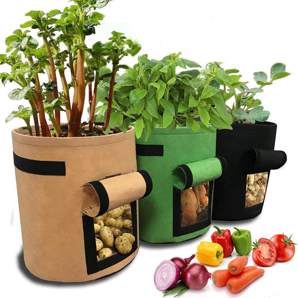 Potato Grow Bags 7 Gallon - JanTeelGO 3 Pack Vegetable Grow Bags,Garden Planting Bag with Handles and Harvest Window,Premium Nonwoven Cloth for Plant Container/Aeration Fabric