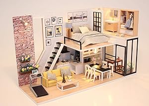GETIYA Morden Home DIY Miniature Dollhouse with Tiny Furniture Creative DIY Miniatures House for Adults Model Kits DIY Dollhouse Decompression Toys Womens Girls Toy Wooden Dollhouse with Dust Cover