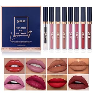 8pcs Matte Liquid Lipstick with Lip Plumper Makeup Set Velvety Long Lasting High Pigmented Nude Waterproof Lip Gloss Kit Girls Women Make Up Gift Set