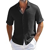 Evervibe Men's Linen Shirts, Summer Short Sleeve Casual Beach Big & Tall Regular Lightweight Button Down Tops Vacation