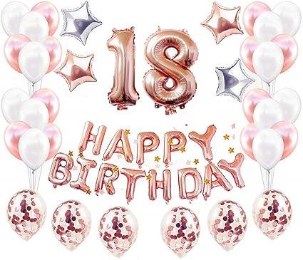 Jinsu Oro Rosa 18 Anni Compleanno Decorazioni Per Ragazza Bambina 48 Pezzi Palloncini Per Compleanno Bandiera Happy Birthday Palloncino In Foil A Stella Palloncini In Lattice Con Coriandoli Amazon It Casa E Cucina