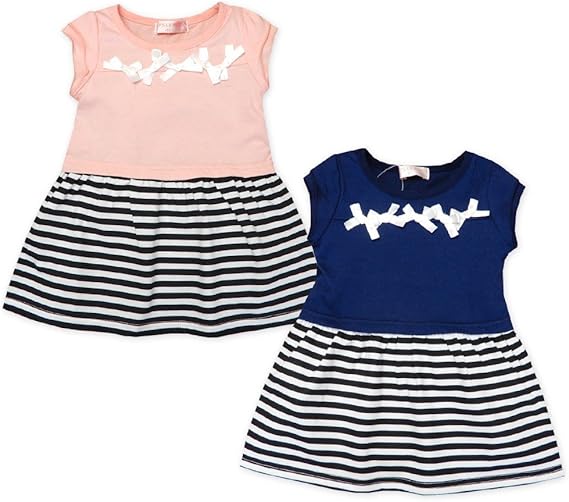 Amazon Co Jp ベビー服 女の子 ドッキング ワンピース 半袖 サテンリボン ボーダー柄 女児 ベビー 服 ファッション小物